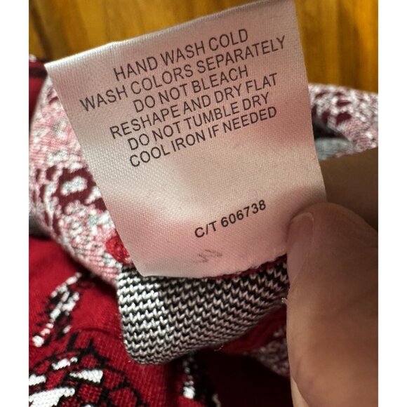 Taylor sz L Jacquard Sweater Dress Fit & Flare CUTE Red Floral Holiday NWT Knit - Picture 9 of 9